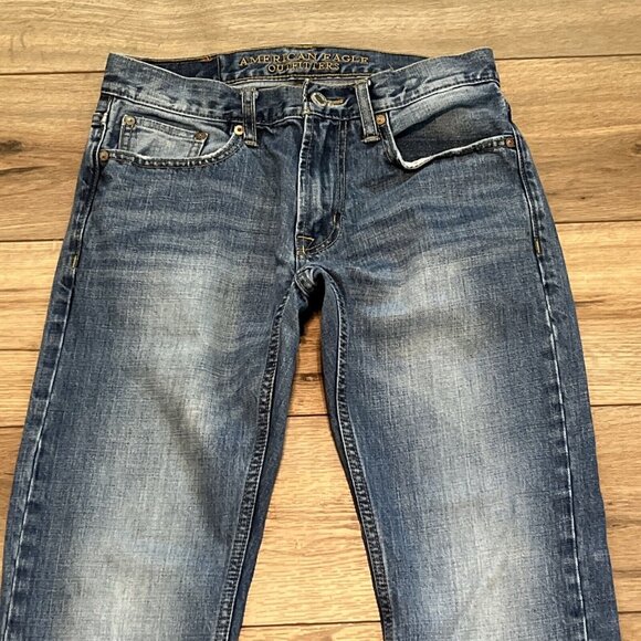 American Eagle Slim Straight Fit Denim Jeans 29x30 Blue Distressed Cotton Modern - Picture 2 of 12